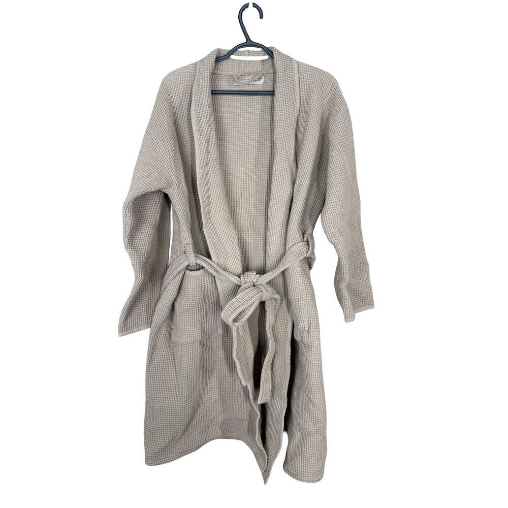 Badesofa Luxury Waffle Knit Bath Robe Sz L/XL 100% Organic Cotton Beige Lounge